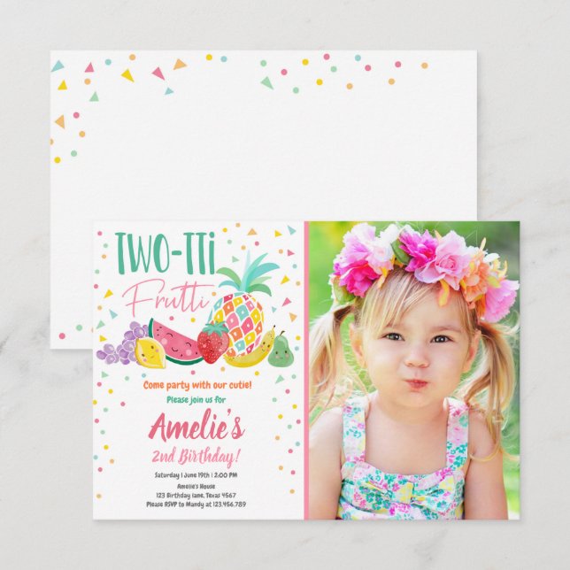 Two-tti Frutti Tutti Fruity Birthday Fruit Summer Invitation (Front/Back)