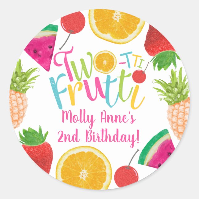 TWO-tti Frutti Tutti Frutti Girl 2nd Birthday Classic Round Sticker (Front)
