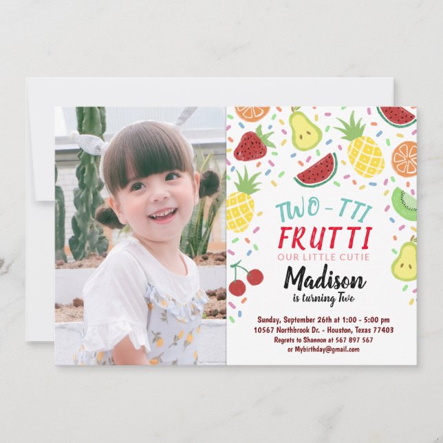 Two-tti Frutti Tutti Frutti Summer Birthday Photo Invitation (Front)