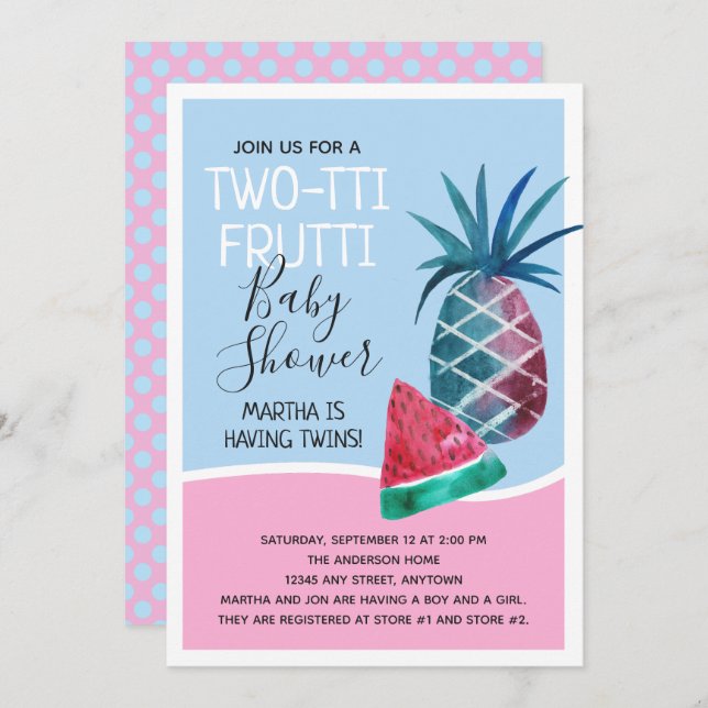 Two-tti Frutti Twins Baby Shower Invitation (Front/Back)