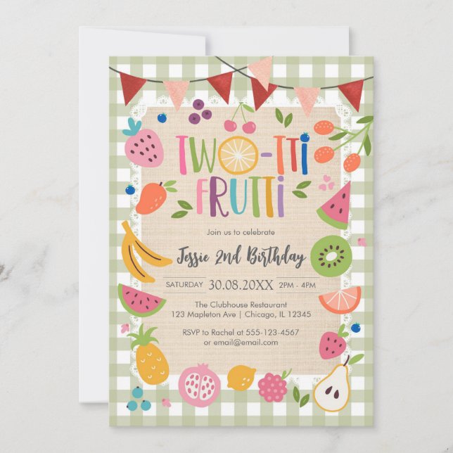 Two-tti Frutti Twotti Fruit Tropical 2nd Birthday  Invitation (Front)
