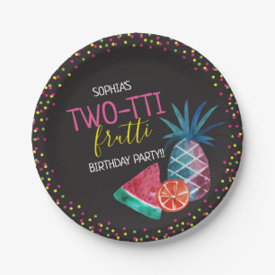 Two-tti Frutti Watercolor 2nd Birthday Party Paper Plate