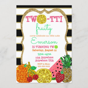 two-tto frutti 2nd Birthday Tutti Frutti glitter Invitation