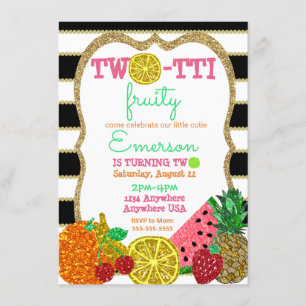 two-tto frutti 2nd Birthday Tutti Frutti glitter Invitation