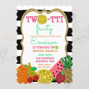 two-tto frutti 2nd Birthday Tutti Frutti glitter Invitation