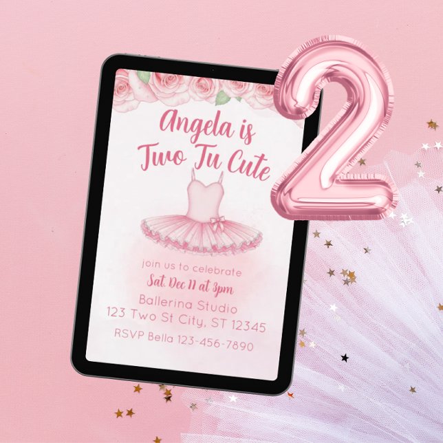 Two Tu Cute, Ballerina 2nd Birthday Invitation (Creator Uploaded)