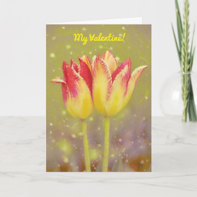 Two Tulip Flowers Together Valentine's Day Card (Front)
