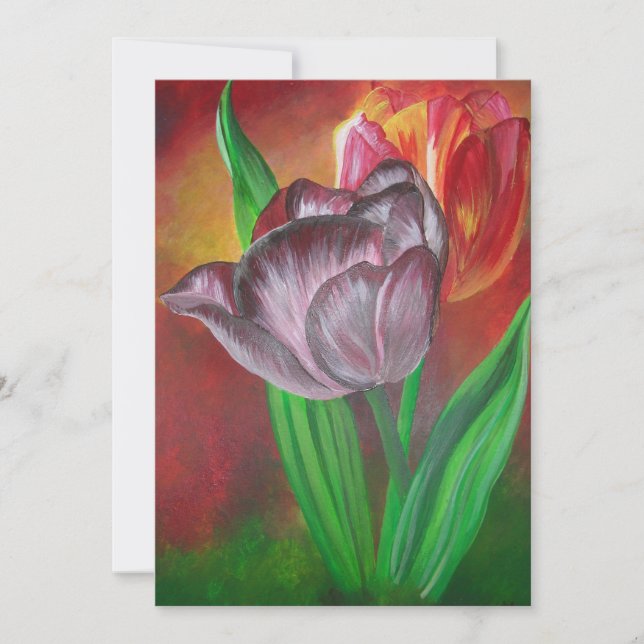 Two Tulips Against Red Background (Front)