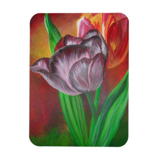 Two Tulips Against Red Background Magnet