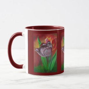 Two Tulips Against Red Background Mug