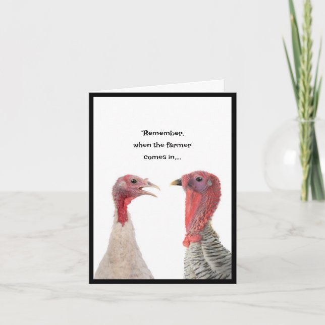 Two Turkeys thinking about Thanksgiving Card (Front)