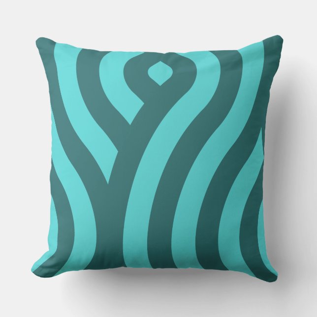 Two Turquoise Tones, Striped Wave Pattern Cushion (Front)