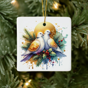 Two Turtle Doves   12 Days of Christmas Ceramic Ornament