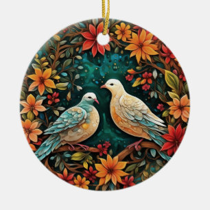 Two Turtle Doves Ceramic Tree Decoration