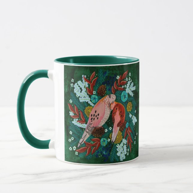 Two turtle doves Christmas Holiday Mug (Left)