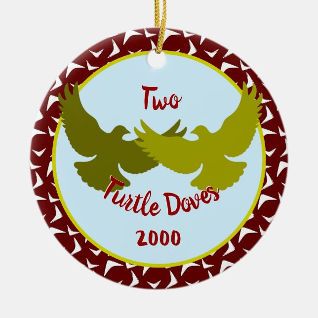 Two Turtle Doves - Custom year Ceramic Tree Decoration (Front)