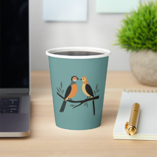 Two Turtle Doves Cut-Out Stencil Retro Style 4 Paper Cups