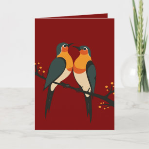Two Turtle Doves Cut-Out Stencil Retro Style 6 Holiday Card