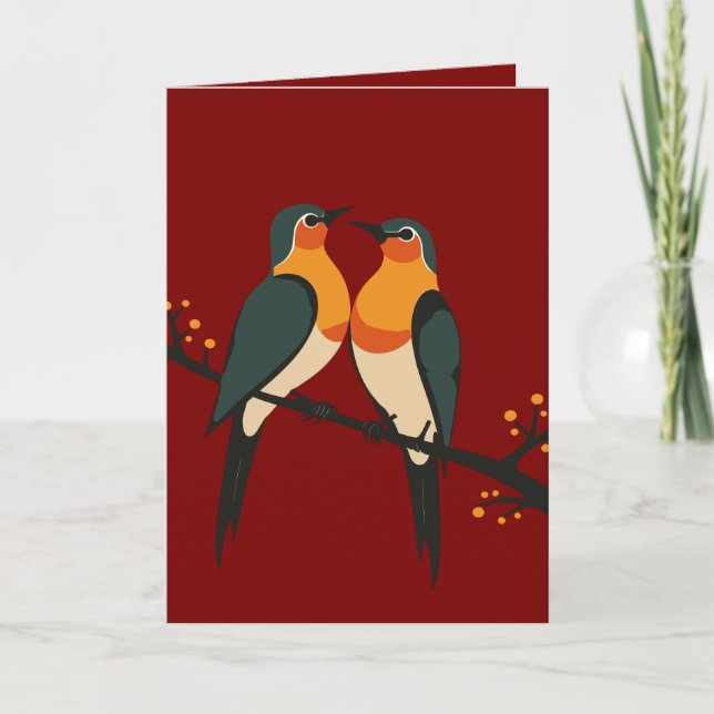 Two Turtle Doves Cut-Out Stencil Retro Style 6 Holiday Card (Front)