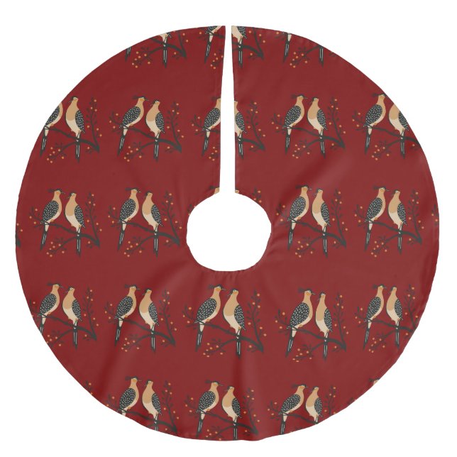Two Turtle Doves Cut-Out Stencil Retro Style 7 Brushed Polyester Tree Skirt (Front)