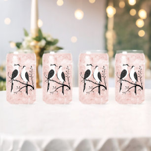 Two Turtle Doves Cut-Out Stencil Retro Style 7 Can Glass
