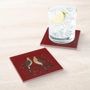 Two Turtle Doves Cut-Out Stencil Retro Style 7 Glass Coaster