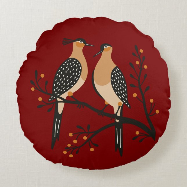 Two Turtle Doves Cut-Out Stencil Retro Style 7 Round Cushion (Front)