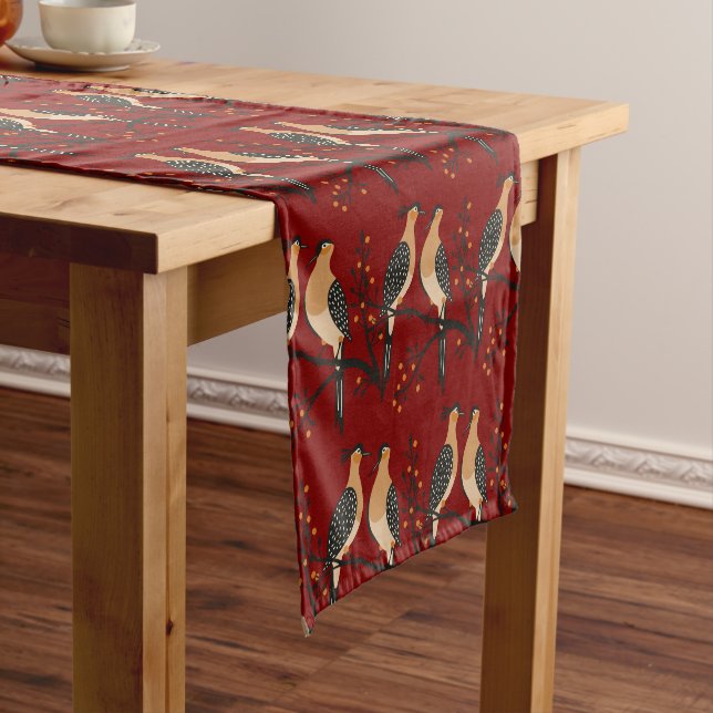 Two Turtle Doves Cut-Out Stencil Retro Style 7 Short Table Runner (In Situ)