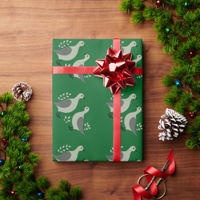 Two Turtle Doves Cut-Out Stencil Retro Style 8 Wrapping Paper (Holiday Gift)