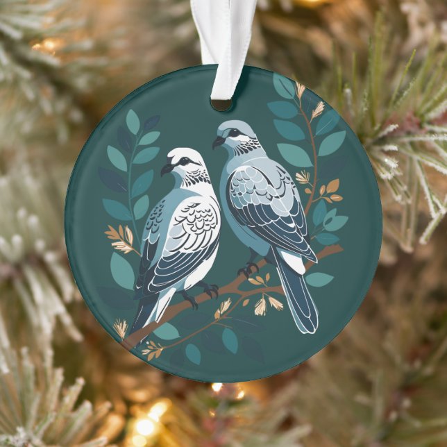 Two Turtle Doves Cut-Out Stencil-Style 2 Ornament (Tree)