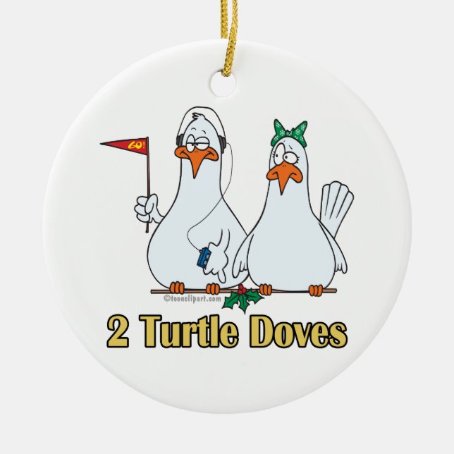two turtle doves second 2nd day of christmas ceramic tree decoration (Front)