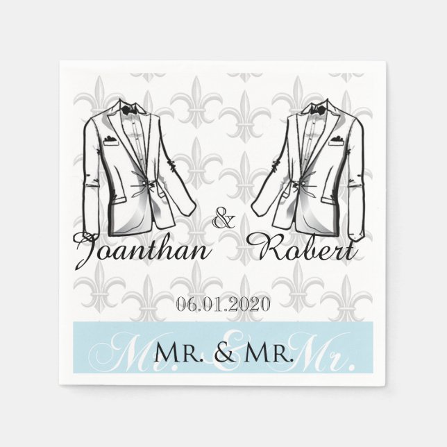 Two Tuxedo Groom Gay Wedding Napkin (Front)