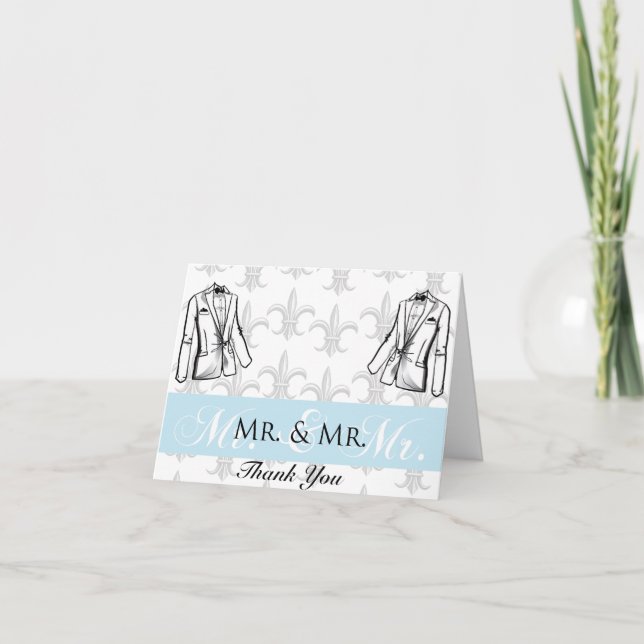 Two Tuxedo Groom Gay Wedding Thank You (Front)