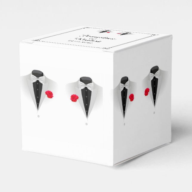 Two Tuxedos on White Gay Wedding Favour Box (Front Side)