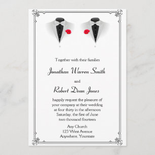 Two Tuxedos on White Gay Wedding Invitation