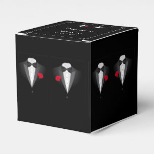 Two Tuxedos with Red Rose Gay Wedding Favour Box