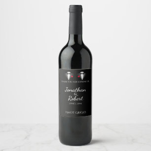Two Tuxedos with Red Rose Gay Wedding Wine Label
