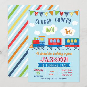 Two Two Train Birthday Invitations