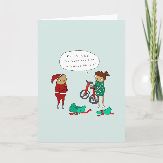 Two Unicycles | Funny Comic Cycling Christmas Card (Front)