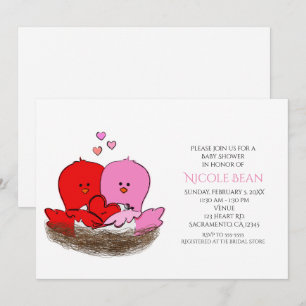 Two Valentine's Birds Baby Shower Invitations