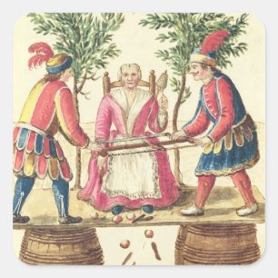 Two Venetian magicians sawing a woman in half Square Sticker