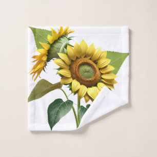 Two Vibrant Sunflowers with Lush Green Leaves Bath Towel Set