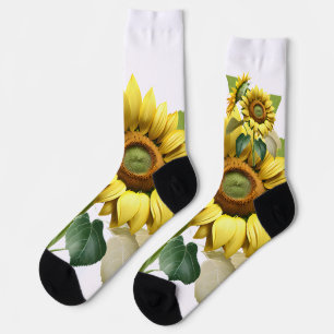 Two Vibrant Sunflowers with Lush Green Leaves Socks