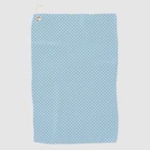 Two views of a light blue towel with a pattern 