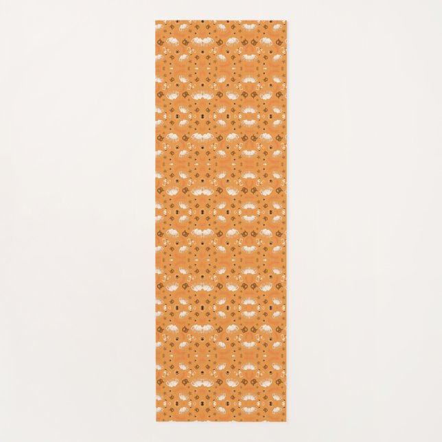 Two views of fabric with a symmetrical orange  yoga mat (Front)