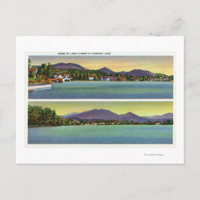 Two Views of Lake Flower Postcard (Front)