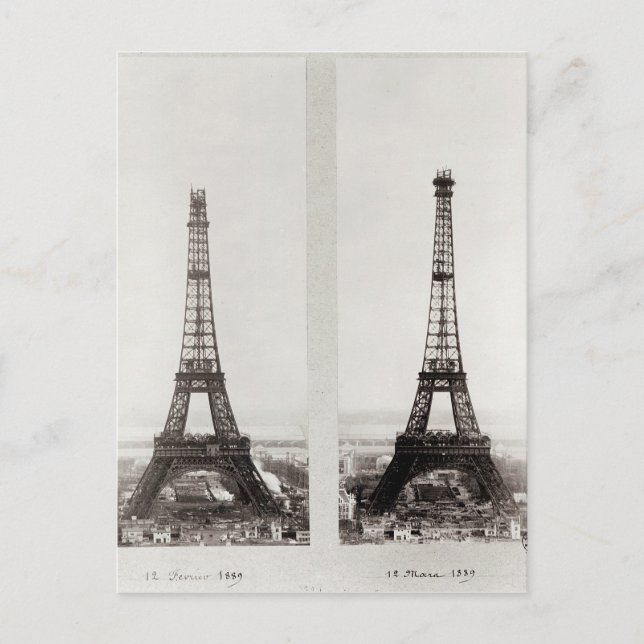 Two views of the construction of the Eiffel Postcard (Front)
