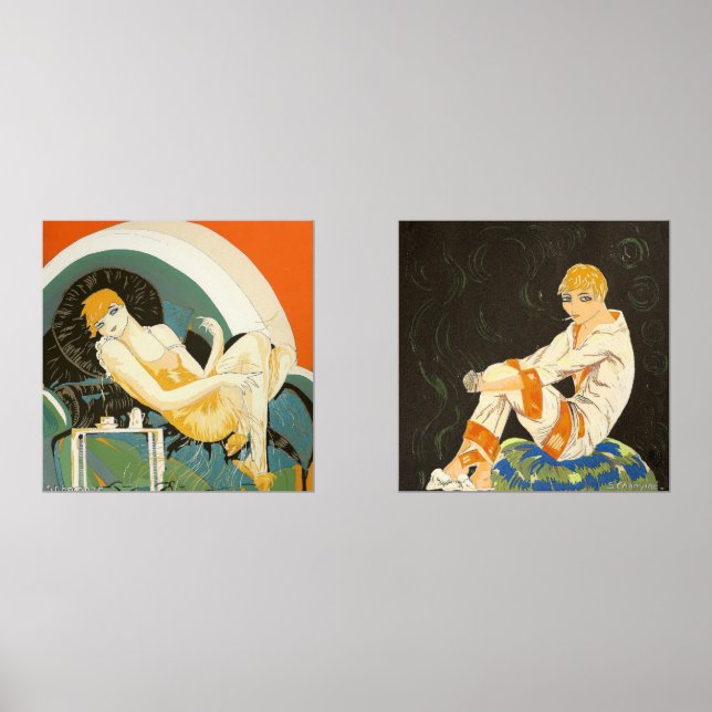 Two Vintage Art Deco Women by S. Chompre (Front)