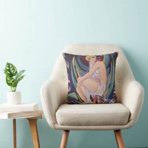 Two Vintage Art Deco Women by S. Chompre Cushion