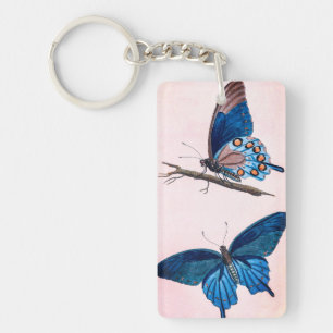 Two Vintage Blue Butterflies  Key Ring